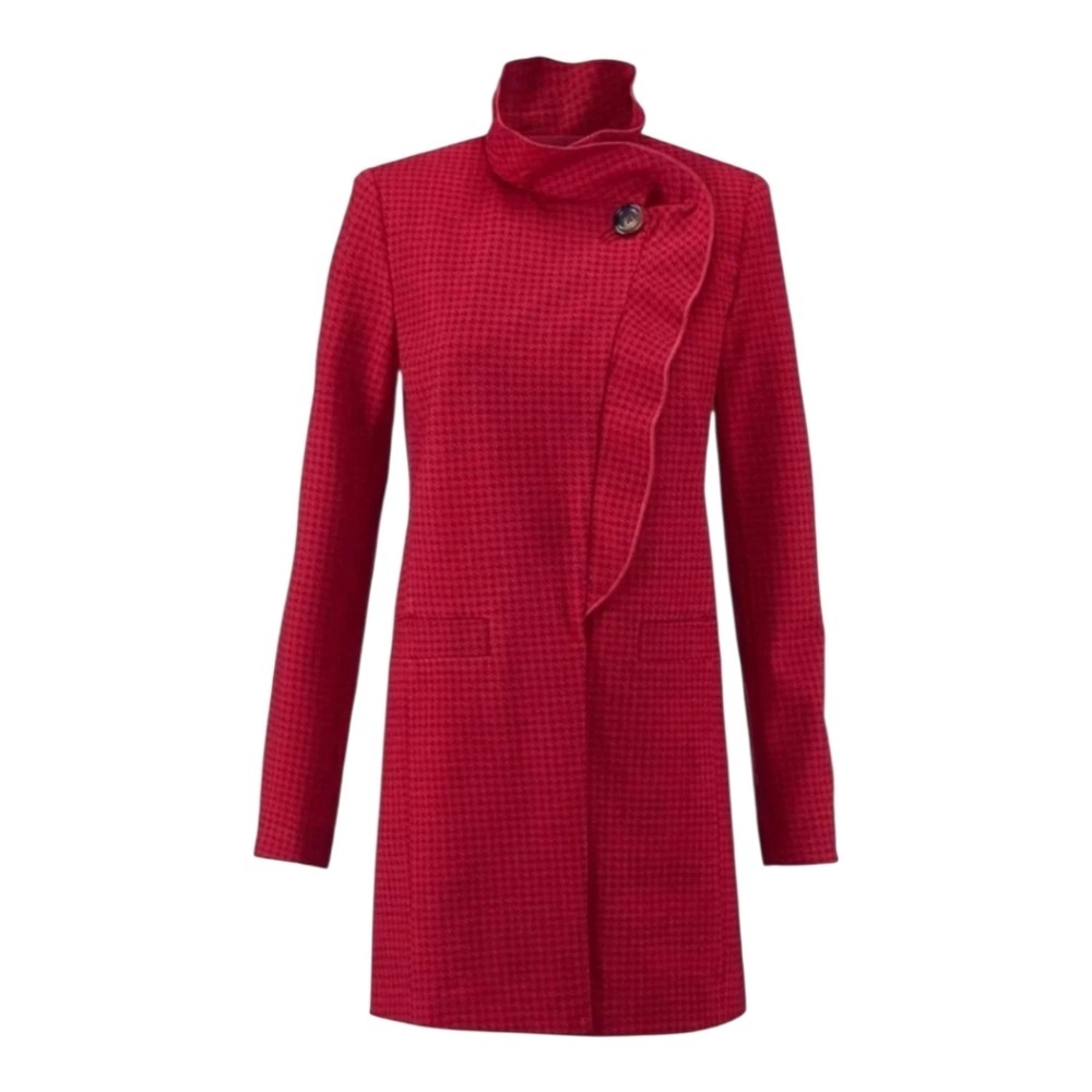 CAbi Red Houndstooth Celebration Long Jacket Coat Women's size Small New‎